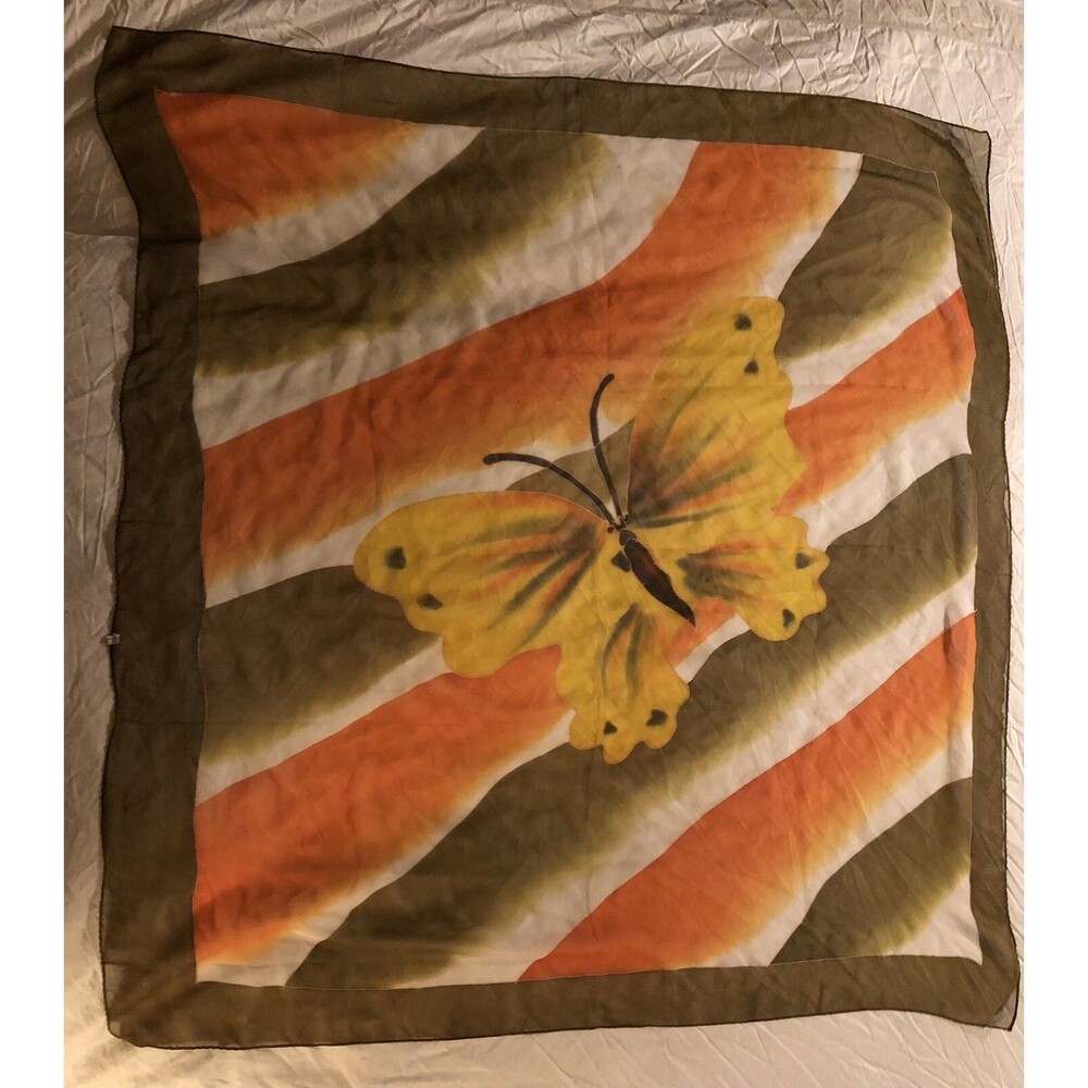 Butterfly Multicolor Large Silk Scarf - Picture 3 of 3